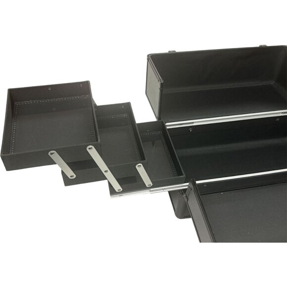 Black Matte 6-Tier Accordion Makeup Train Case Easy Slide Drawers Professional - Picture 4 of 8